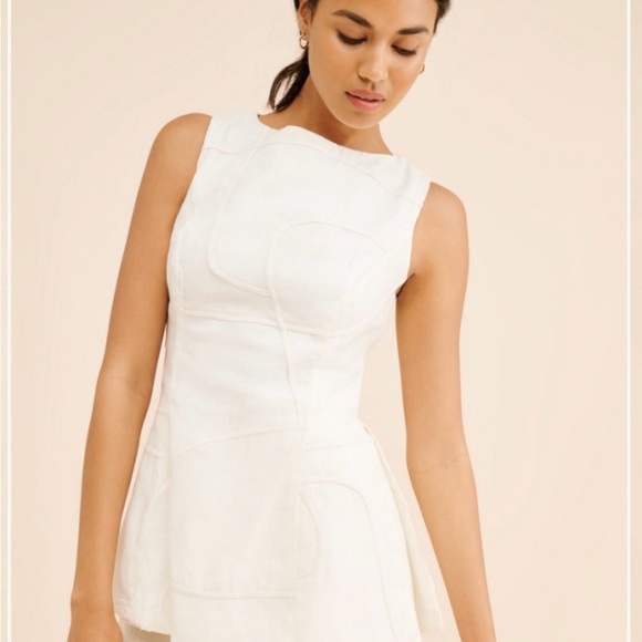 Chic cream color Sleeveless linen zip closure side slit embellished top sz L - Picture 1 of 8